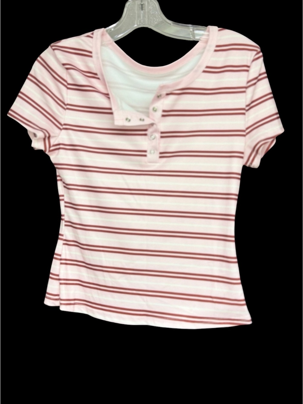 Striped Pink Short-Sleeve Henley Top